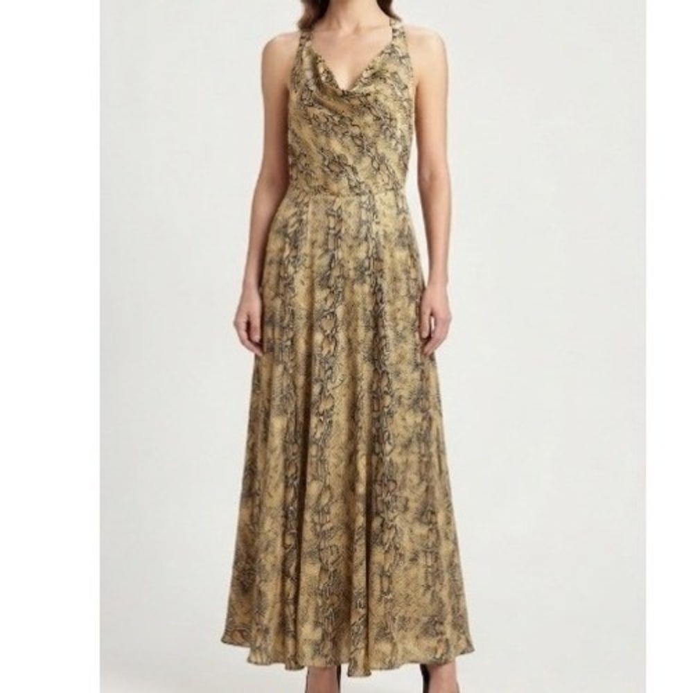 Great Jones Snake Print Cowl Neck Racerback Maxi Dress Size 2 Tan Black
